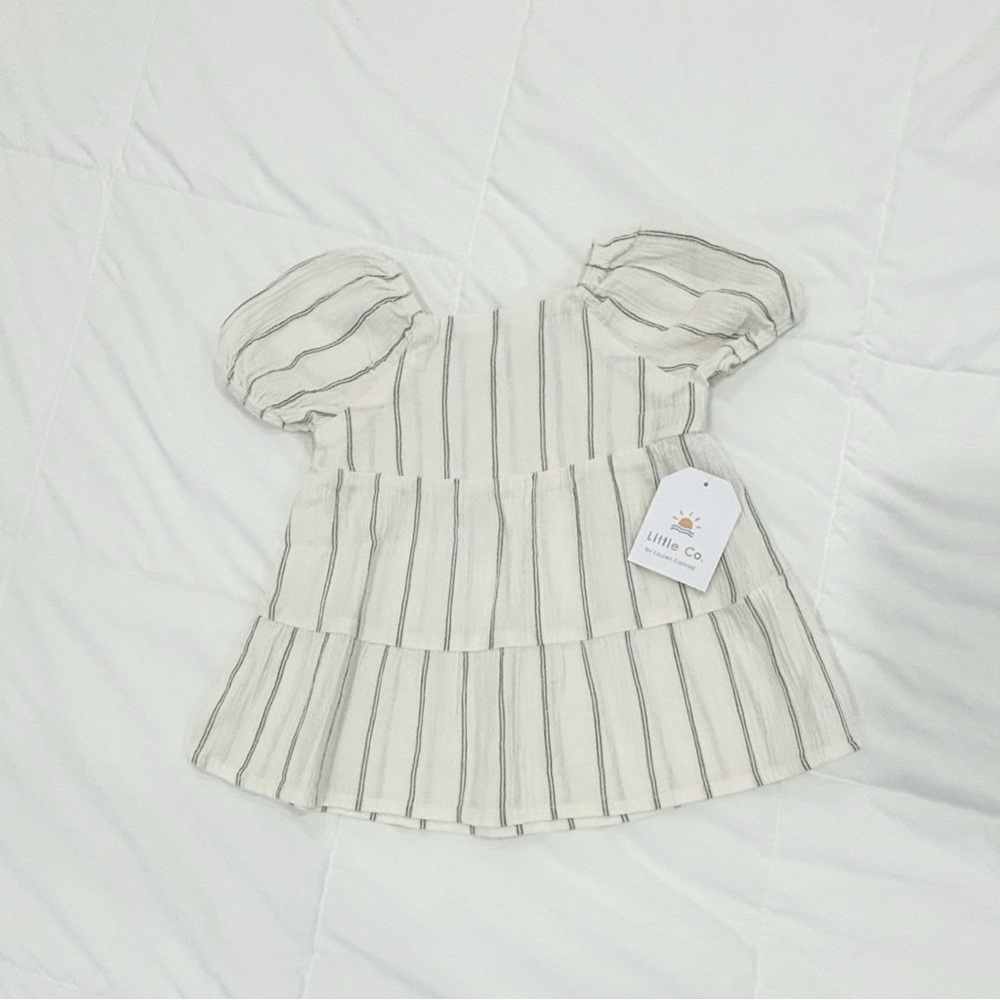 NWT Little Co Organic Cotton Baby Dress with Black Stripes / Size 6 months